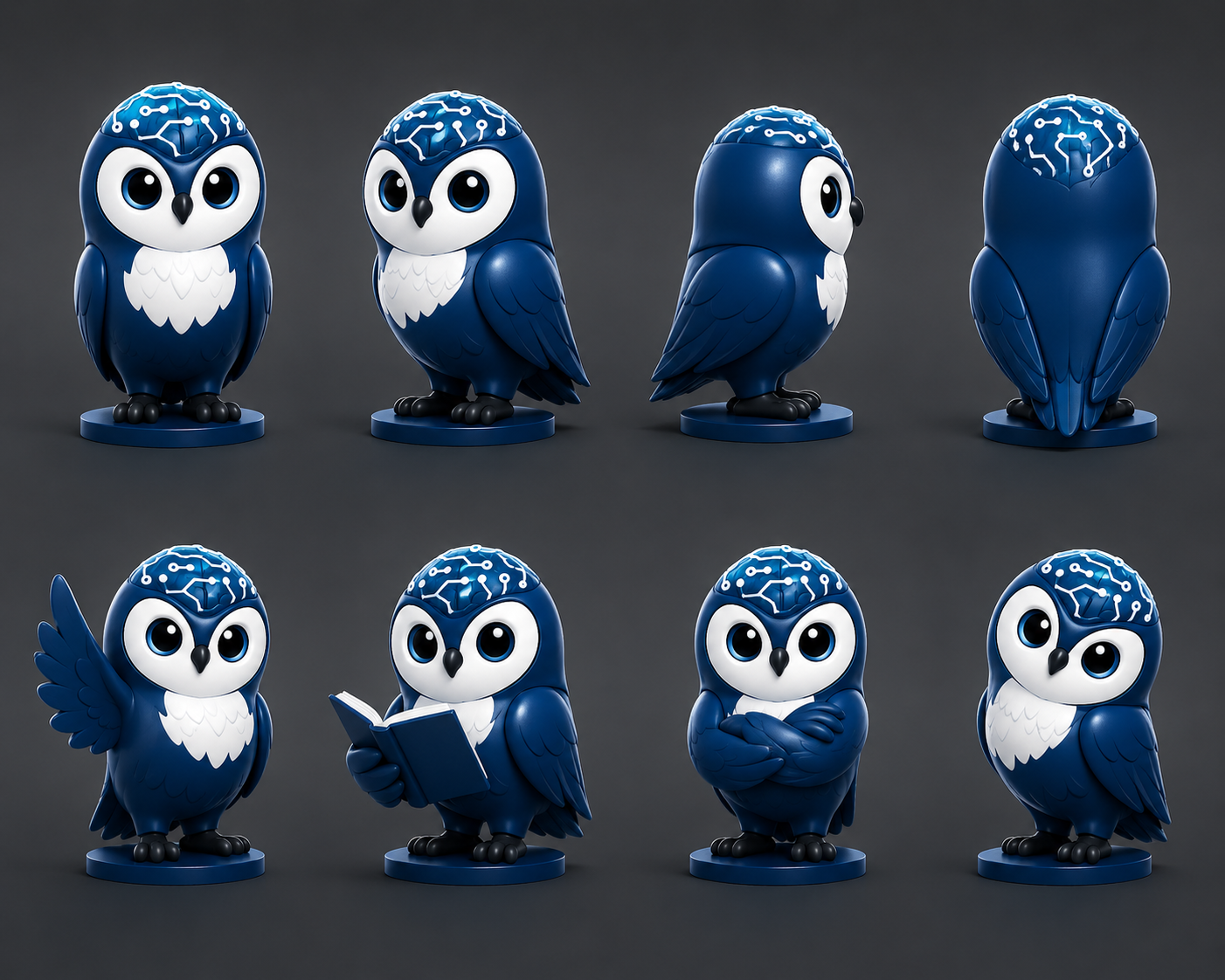 Sheet with 8 base poses of the owl