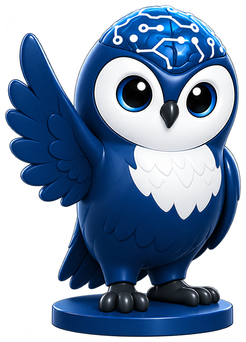 Lia, RIA's owl mascot, waving